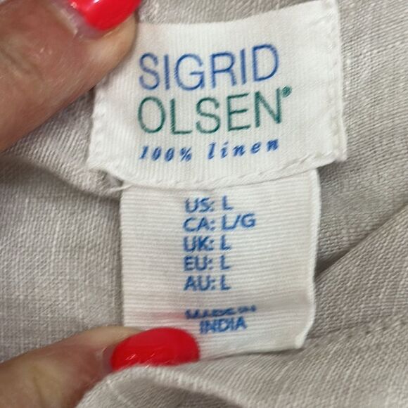 Sigrid Olsen 100% Linen Light Beige Long Sleeve Size Large - Picture 10 of 11